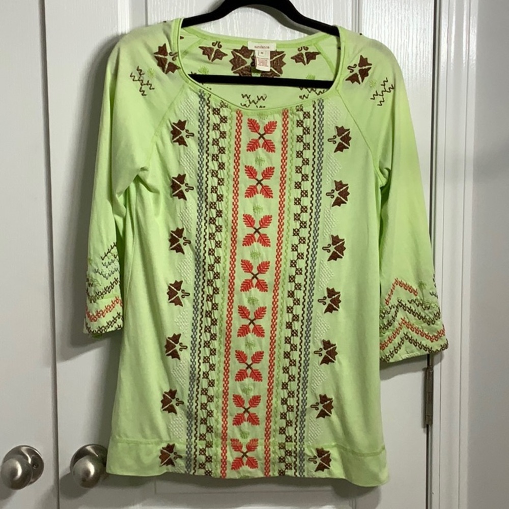 Sundance‎ Green Embroidered 3/4 sleeve Tunic size Medium